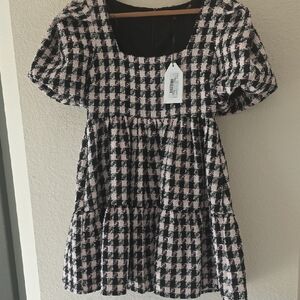 Chic Black and Pink Checkered Dress